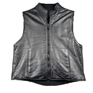 Henig Furs Women Leather Vest Reversible Fleece Full Zip Luxury Black Medium
